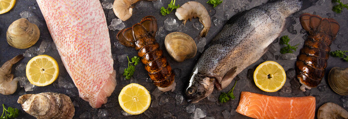 Collage of Various Seafood Items From a Fishmonger or Fish Market