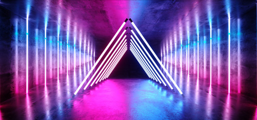 Abstract Shape Background Sci Fi Neon Glowing Alien Spaceship Dark Reflective Glossy Vibrant Purple Blue Pink Room Hall Corridor Stage Tunnel Gallery Shine Futuristic Virtual 3D Rendering