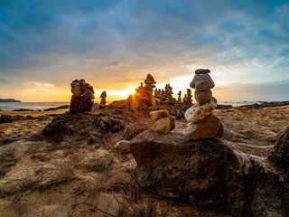 Zen stacked stones at the beach