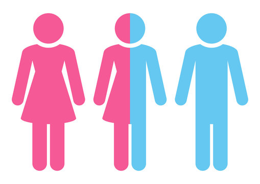 Drei Figuren Weiblich/Divers/M&auml;nnlich Pink/Blau