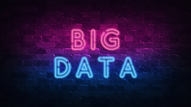 big data neon sign, great design for any purposes. 3d render. Modern design. Retro emblem design. Slot neon sign. Decoration element. Futuristic concept. casino element.