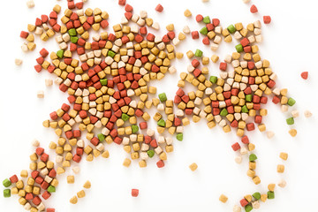 dry animal pet food isolated on white background