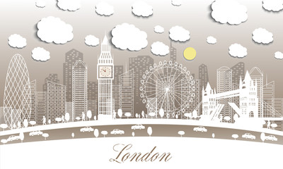Outline Welcome to London England. Vector Illustration. Business Travel and Tourism Concept with Modern Architecture. London Cityscape with Landmarks.