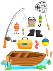 a vector collection of fishing tools and object