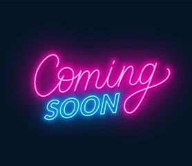 Coming soon neon sign on black background. Vector illustration.