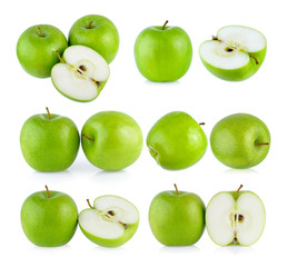 set of green apple on white background