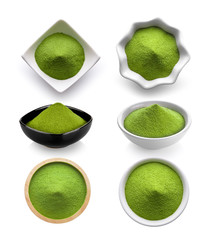 green tea powder in a bowl on white background