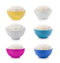 rice in bowl on white background