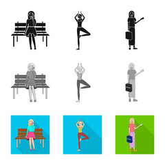 Vector illustration of posture and mood icon. Collection of posture and female stock symbol for web.