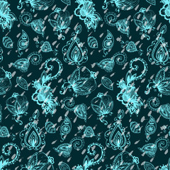 Abstract hand drawn doodle elements. seamless pattern floral grunge texture