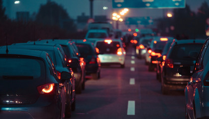 Traffic jam cars in row dusk night - 266570159
