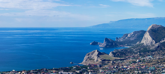 Naklejka premium Panorama of the Crimean coast from the top of the mountain.