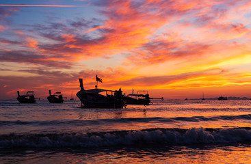 Traditional long-tail boat on the beach
