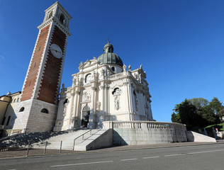 Fototapeta na wymiar Bell tower and the Basilica of Berico Mount in Vicenza City in V