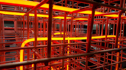 Red rebar structure with light