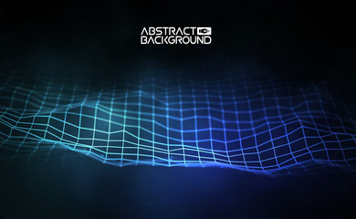 Network connection concept blue vector illustration. Futuristic hexagon perspective wide angle lanscape. Futuristic honeycomb concept. 3d landscape. Big data digital background.