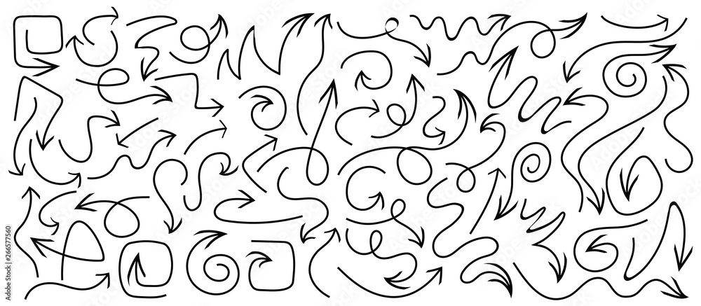 Fototapete Arrows vector set isolated on white background. Design grunge sketch handmade. Abstract concept graphic element for computer games.