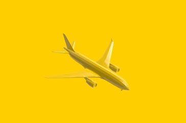 Airplane flying on yellow background 3D Rendering