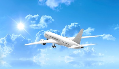 Fototapeta na wymiar Airplane isolated on Sky 3D Rendering