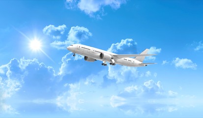 Airplane isolated on Sky 3D Rendering