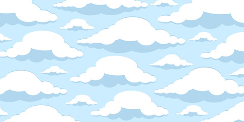 White fluffy clouds on a blue background. Sky and cloud background can be used for posters, flyers, postcards, web banners. Vector illustration of EPS 10.
