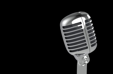 Fototapeta premium Microphone on Black Background 3D Rendering