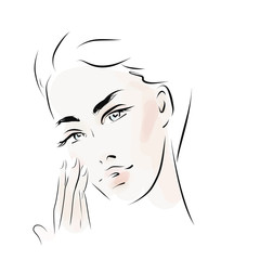 Beautiful female face. Hand-drawn illustration. Skin care, beauty industry, makeup