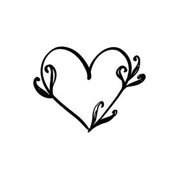 Floral line heart logo minimalistic vector clip art. Design element for florist, flower shop, cosmetics products and more