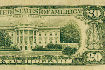 Macro shot of twenty dollar bill
