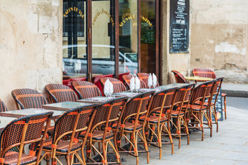 PARIS, FRANCE - APRIL 22, 2019: Restaurants in Paris city, France.