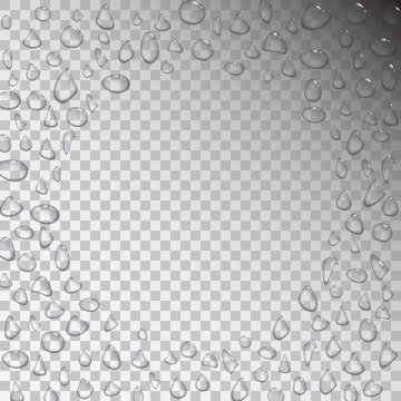 Transparent water drops round frame or border