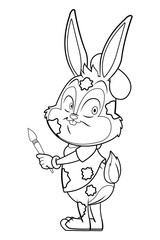 Cute easter bunny celebration artist isolated black and white