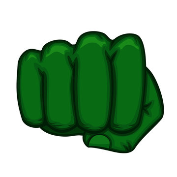 Green Fist Of The Hulk Superhero On A White Background. Logotype