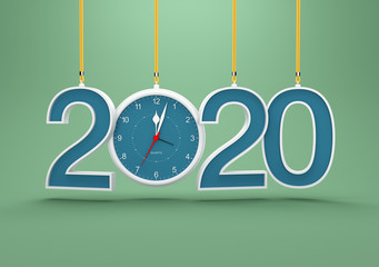 New Year 2020 with Clock - 3D Rendered Image