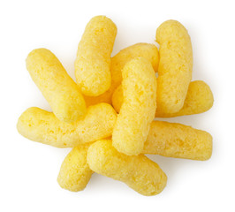 Heap of corn sticks on a white. The form of the top.