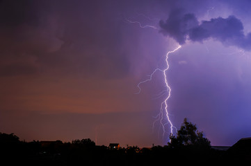 Thunder, lightning and storm in dark night sky