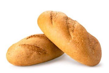 Two loaves bread close-up on a white background. Isolated.