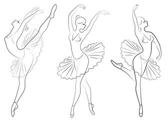 Collection. Silhouette of a cute lady, she is dancing ballet. The girl has a beautiful figure. Woman ballerina. Vector illustration set © Nataliia