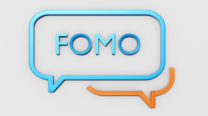 Concept of social media chat icon with FOMO text inside - Fear of Missing Out 3D render