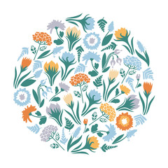Fototapeta na wymiar Poster spring flowers in a circle. Vector illustration.