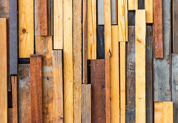 Abstract and vintage wooden wall style made of the lumber or waste wood as textured and background