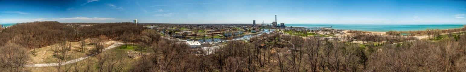 Panoramic view across the town of Michigan City, Indiana