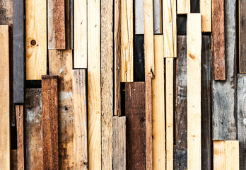 Abstract and vintage wooden wall style made of the lumber or waste wood as textured and background