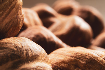 macro photo of beautiful brown and ripe hazelnuts