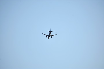 Travel image - Air plane in blue sky with copy space - minimalism concept