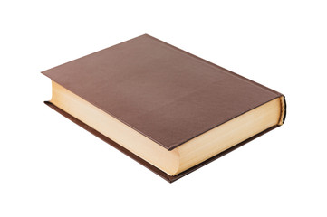 One brown color old blank book with hardcover isolated on white background