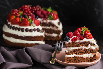 chocolate cake with strawberries