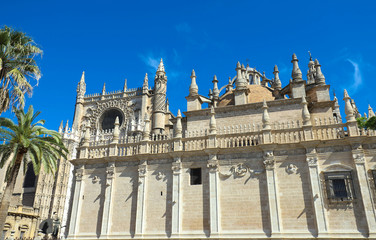 Fototapeta na wymiar View of Seville Cathedral with the Giralda in the background