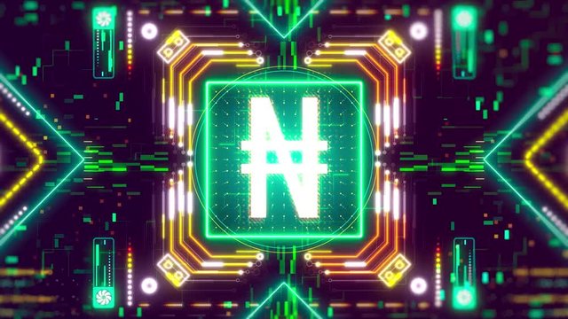 The Naira money cyber futuristic symbol. Abstract finance and business animation