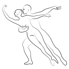 Silhouette of a cute lady and youth, they dance ballet. The woman and the man have beautiful slender figures. Girl ballerina and boyfriend dancer. Ballet dancer. Vector illustration